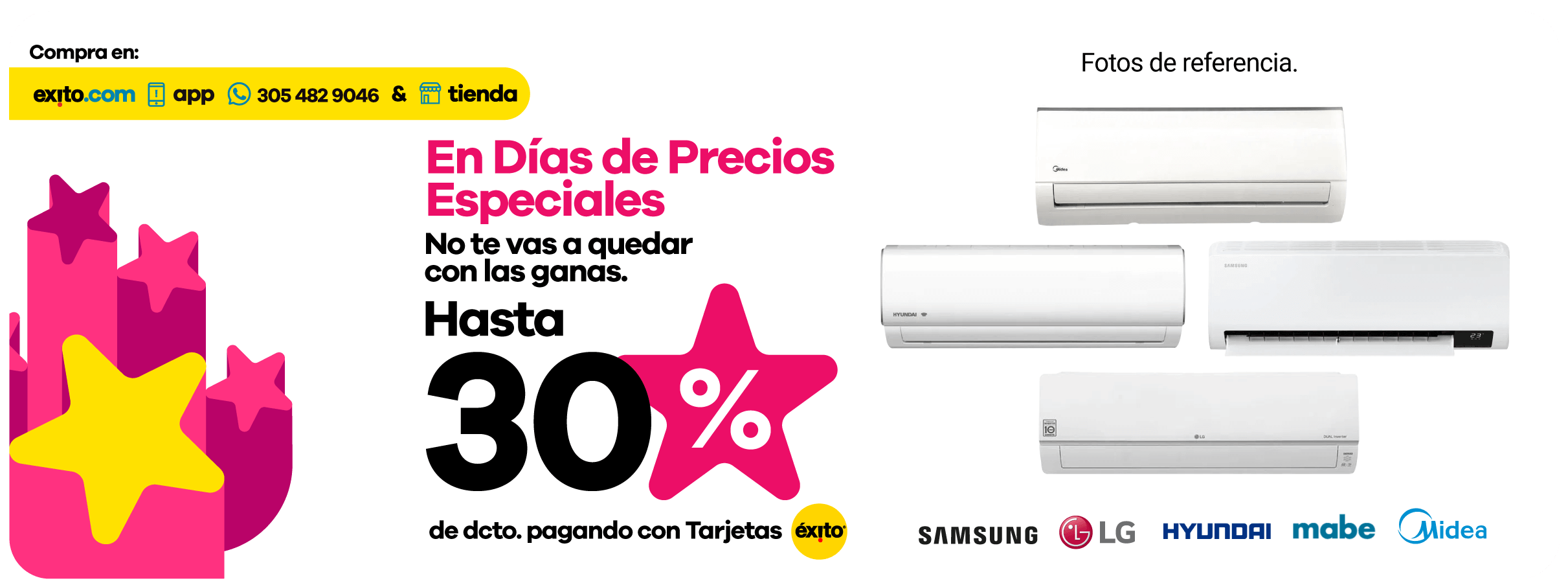 Imagen referencias seleccionadas de aires acondicionados de las marcas: LG, Samsung, Hyundai, Mabe, Midea