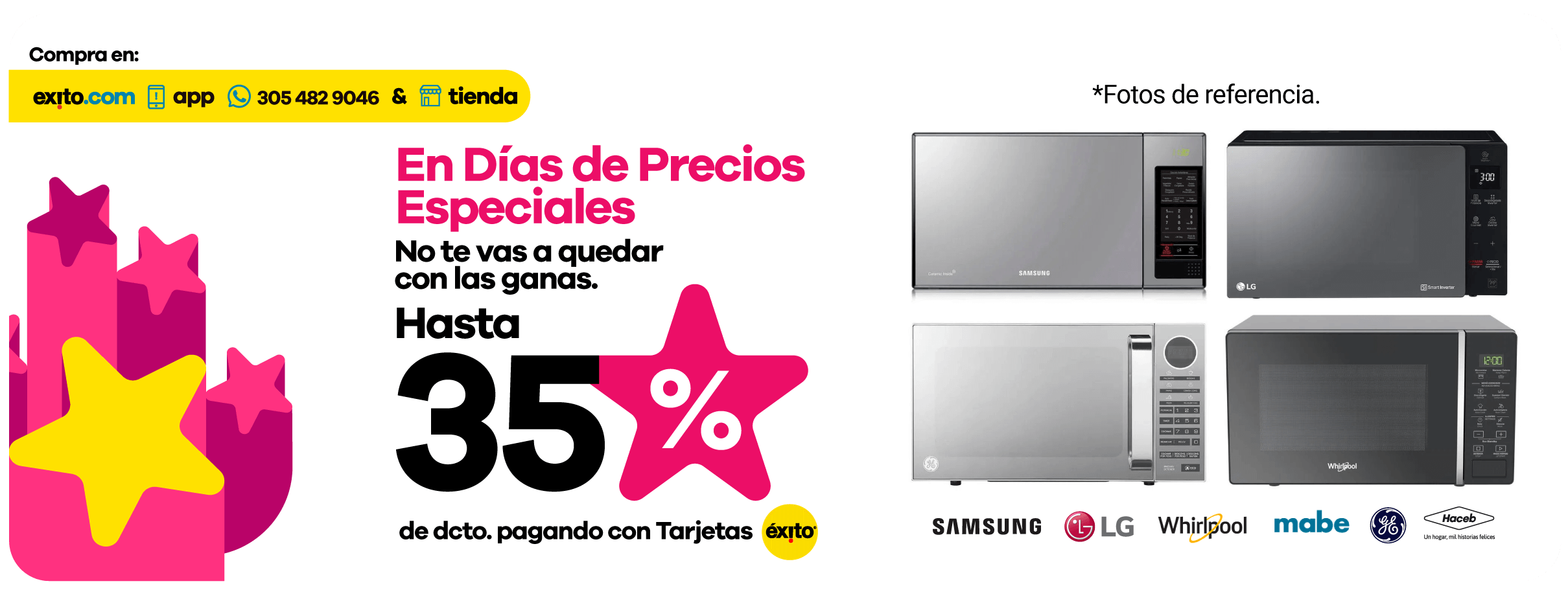 Imagen referencias seleccionadas de hornos microondas de las marcas: LG, Samsung, Whirlpool, Mabe, General Electric, Haceb