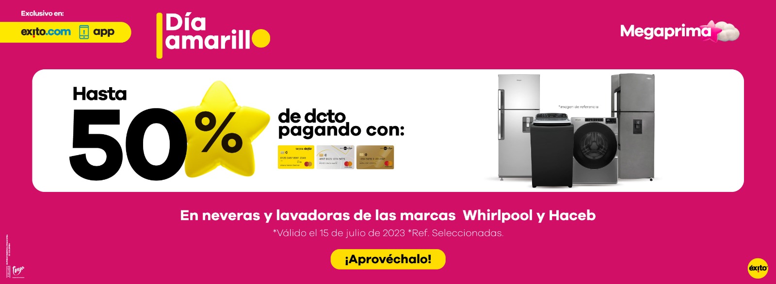 Oferta #4 - 50% de dcto en Neveras y Lavadoras de las marcas Whirpool y Haceb
